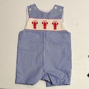 Striped Kids Romper with Lobster Embroidery